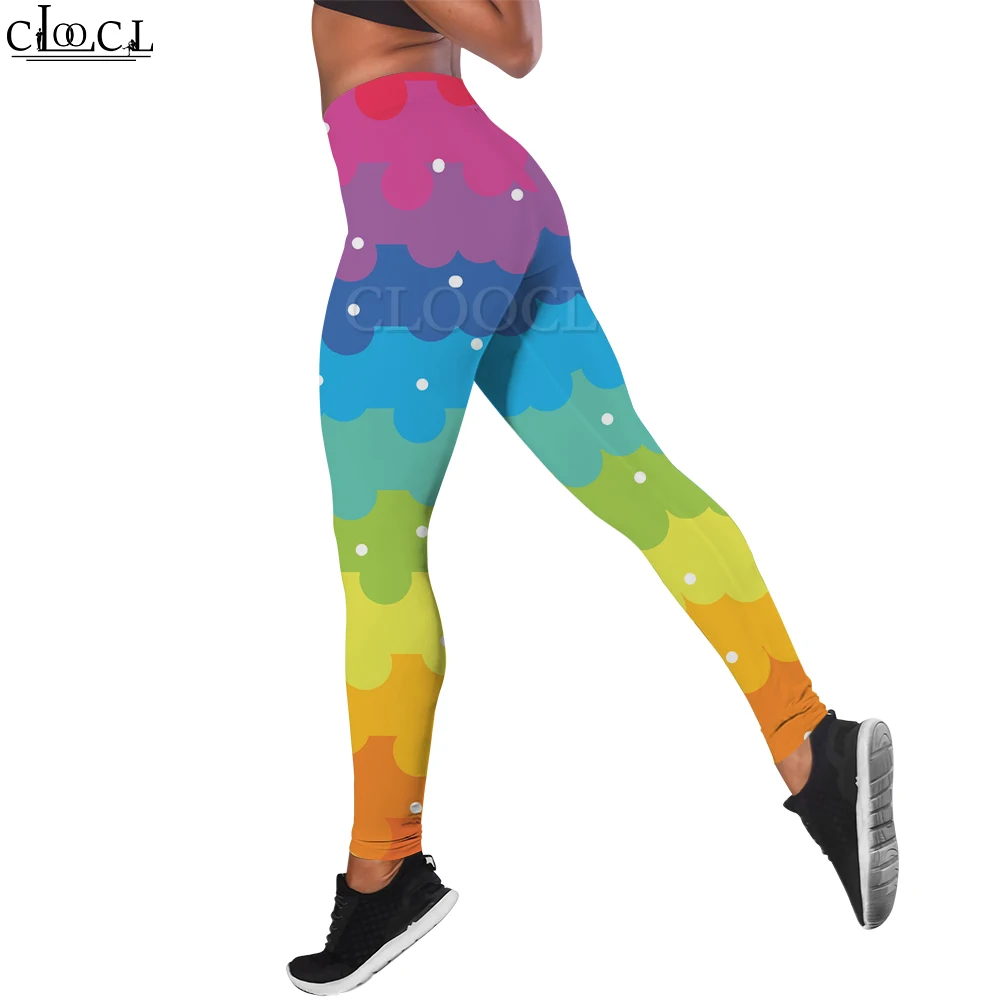 CLOOCL Leggings for Women Rainbow Stripe Print Pants Gym Workout Wear Pantalones De Mujer High Waist Soft Slim Leggings