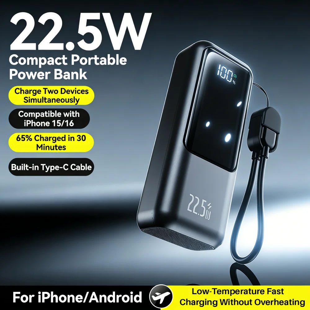 Mini batterie externe à charge rapide 10000mAh, chargeur bidirectionnel PD22.5W pour Samsung iPhone Xiaomi
