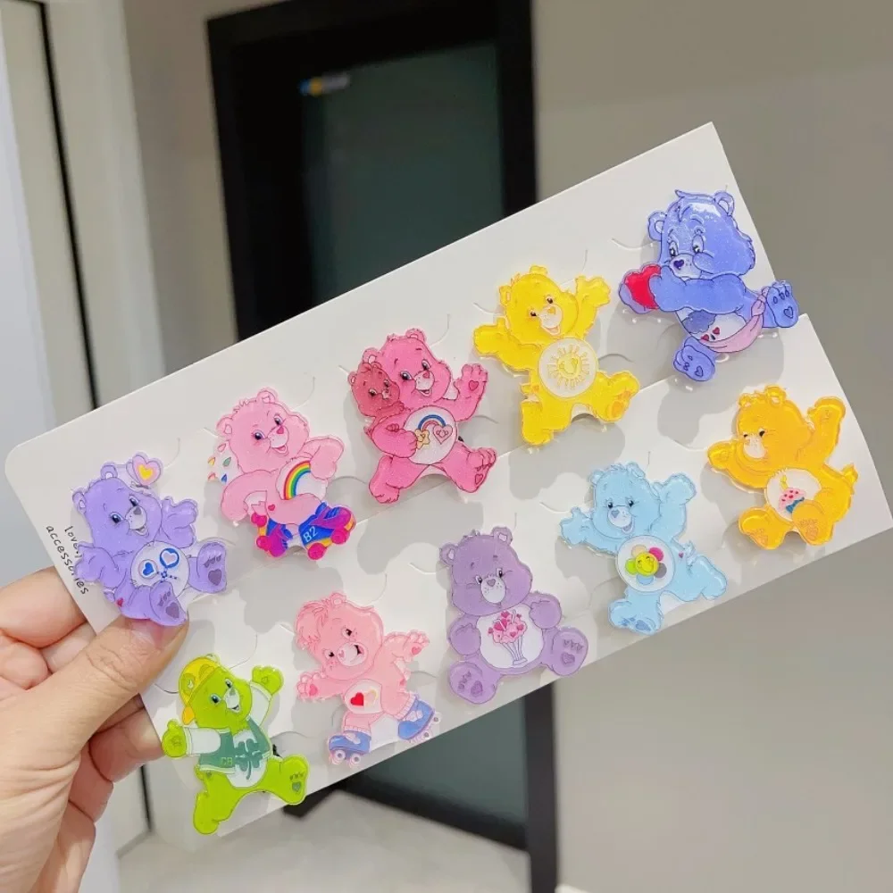 10pcs/set Kawaii Cute Care Bears Anime Peripheral Cartoon Acrylic Barrette Schoolgirl Hair Accessories Attachment Festivals Gift