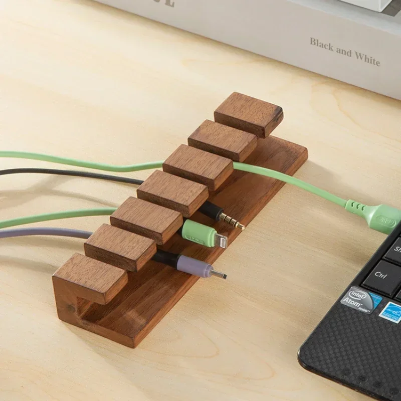 Kabelfixierer aus massivem Holz für den Schreibtisch, USB-Kabel-Organizer, Ladekabel-Manager, Regal für Kopfhörer-Splitter, funktionelle Lösung kompakt