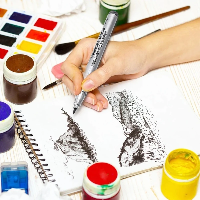 Waterproof Art Markers, 8 Pack Brush & Fine Tip Pens, 0.05-0.8mm, Non-Toxic Ink for Drawing Sketching