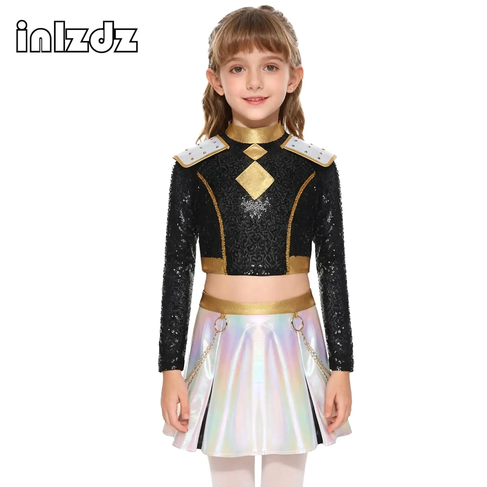 

Girls Demon Inspired Singer Costume Hunter Anime Cosplay Costume Crop Top Skirt Set for Halloween Carnival Party Performance Set