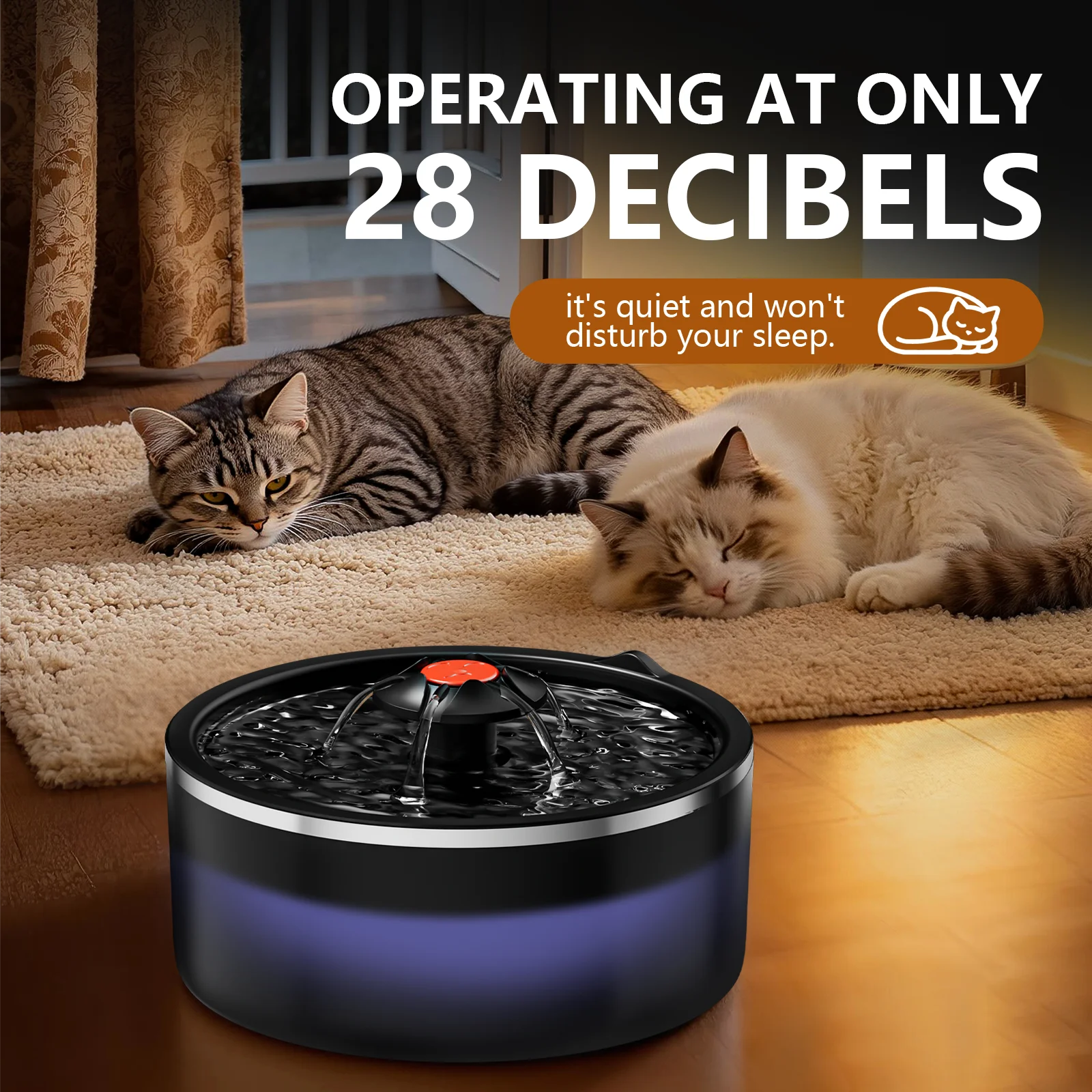 نافورة مياه للقطط وعاء شُرب للحيوانات الأليفة 2.5L مع فلتر إعادة تدوير تلقائي USB كتم كهربائي متعدد الوظائف موزع مياه للقطط #4