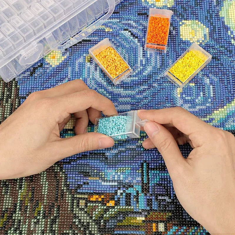 صندوق حفر للرسم الماسي مكون من 48 حجرة، منظم حبة البذور الشفاف، صغير قابل للإزالة