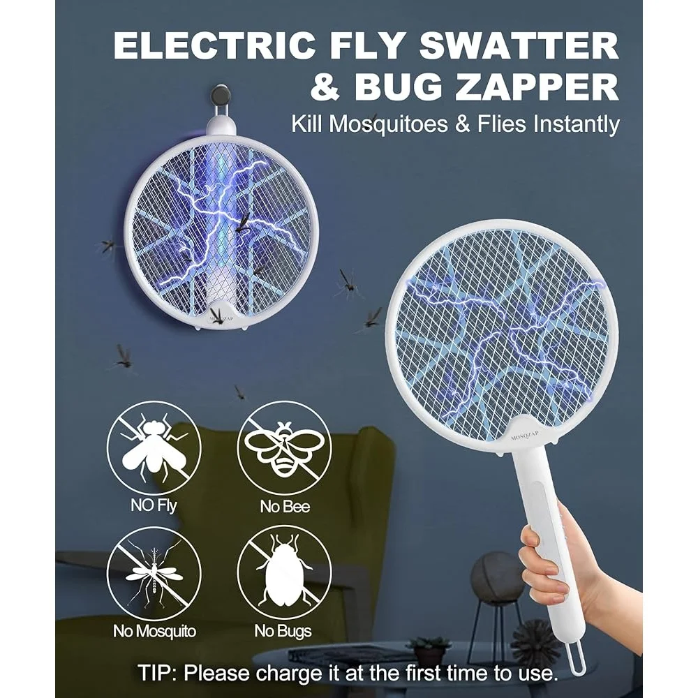 電気バグザッパーラケット折りたたみ式蚊キラー3500ボルトポータブル屋内屋外ハエたたきUSB充電インジケーター付き