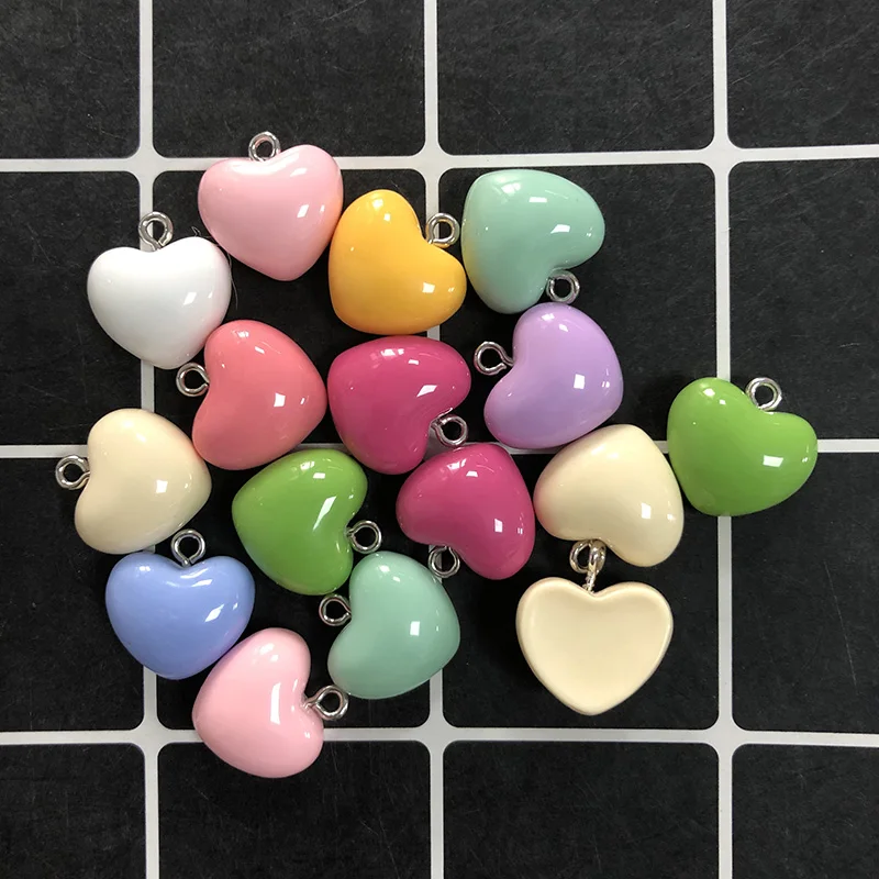 20pcs Mixed Plump Hearts Love Resin Charms Sweet Cute Colorful Hearts Earring Bracelet Pendant Decor Diy Korean Jewelry Make