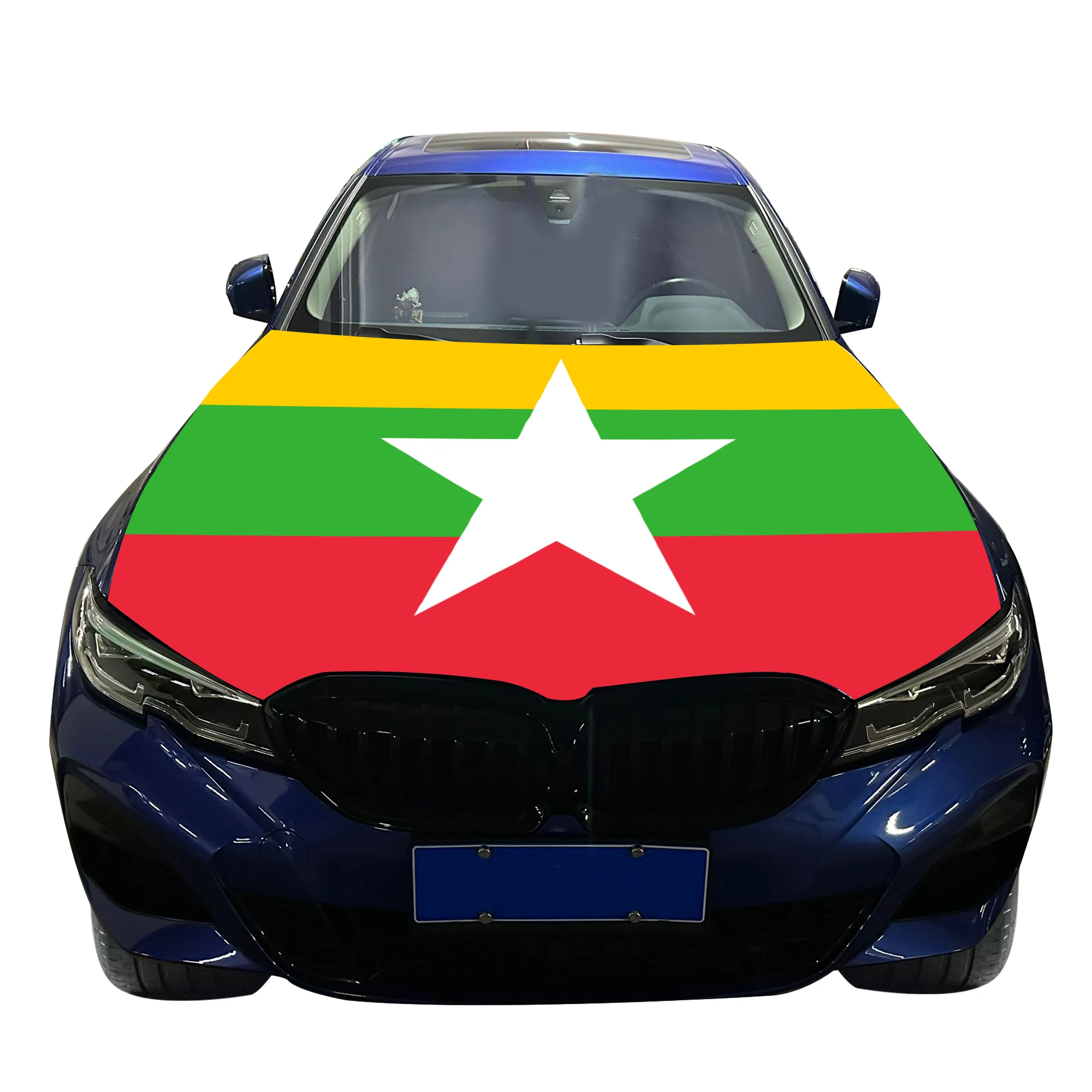 Myanmar Car Hood Cover Flag  Universal Size Elastic Polyester 120x150cm for Car Decor