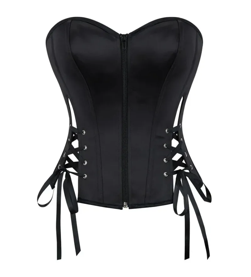 

Черный атласный женский корсет с завышенной талией, винтажный готический корсет на шнуровке, корректирующее белье для похудения, корсет для коррекции талии
