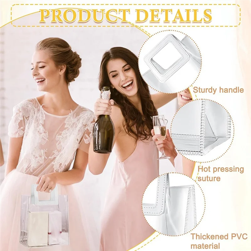 Bolsa de regalo transparente de PVC para boda, ASA resistente paquete de 10 transparentes con bolsas de regalo, bolsas de envoltura de regalo holográficas para boda