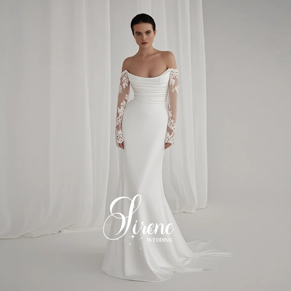 

Sirene Strapless Mermaid Long Sleeve Backless Wedding Dress 2025 Floor Length Lace Party Evening Dresses for Women Customized