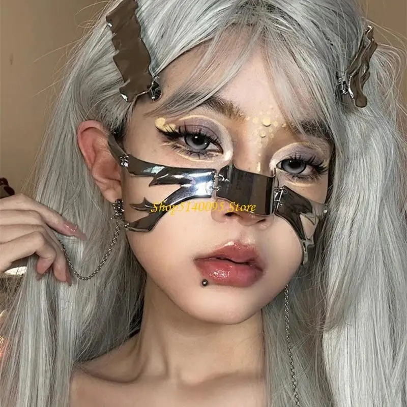 

DXAE Metallic Cyber ​​Face Jewelry 2pcs Set Регулируемая маска челюсти с цепью для фестивальной фотографии художественный костюм