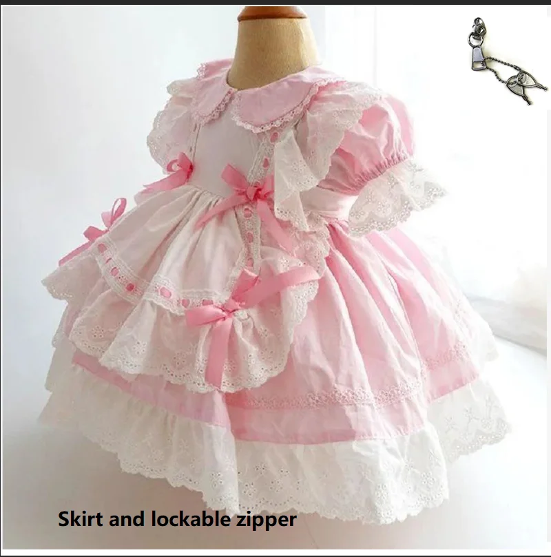 Baby Girl Lockable Sissy Pink Satin Mini Skirt Short Skirt Lace Cosplay Dress Custom