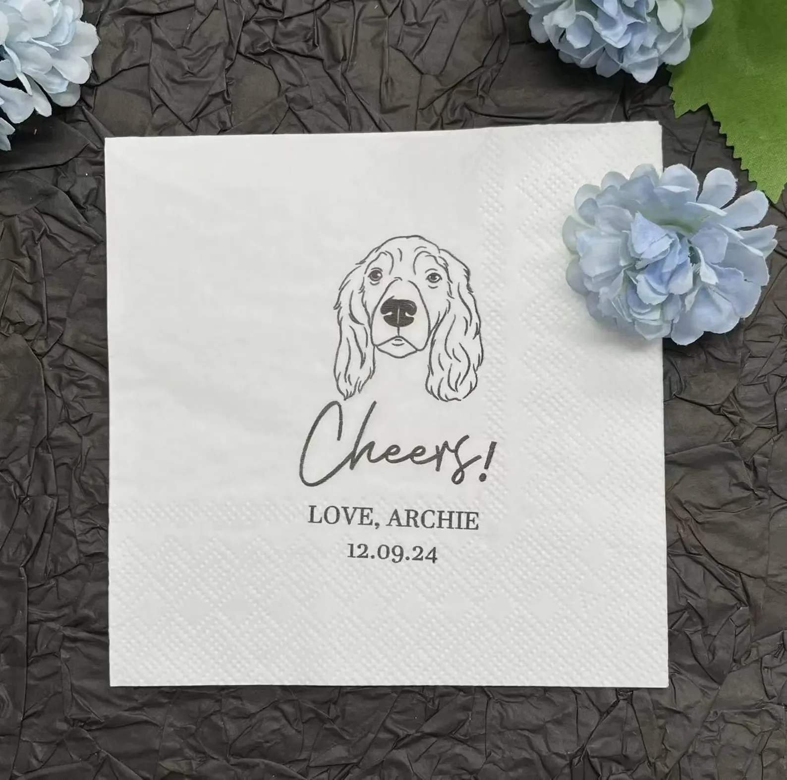 50pcs  Custom Illustrated Dogs & Cats Portrait Personalized Pet Napkins, Pet Wedding Cocktail Napkins, Birthday Party Napkins, E