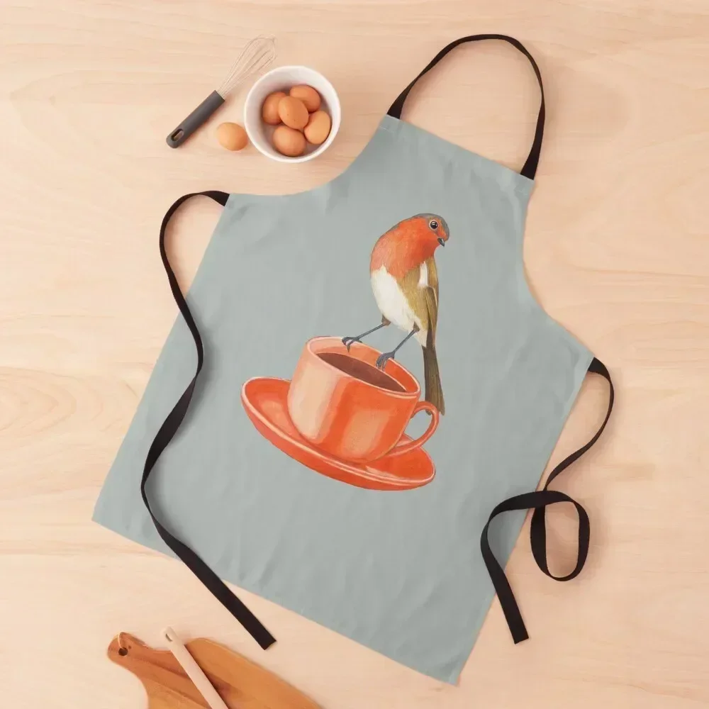 

coffee loving robin bird Apron Kitchen Supplies For Girl Things For Home And Kitchen For Hairdresser Apron