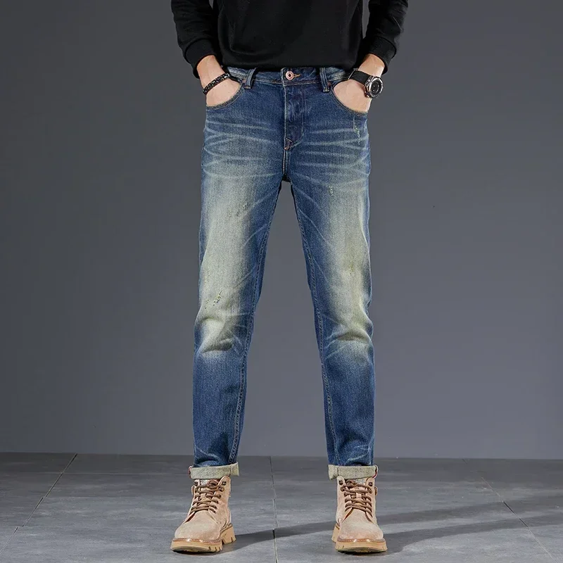 

2025 Jeans For Men Slim Fit Classic Blue Stretch Denim Pants High Quality Trendy Vintage Men's Clothing Europen And American