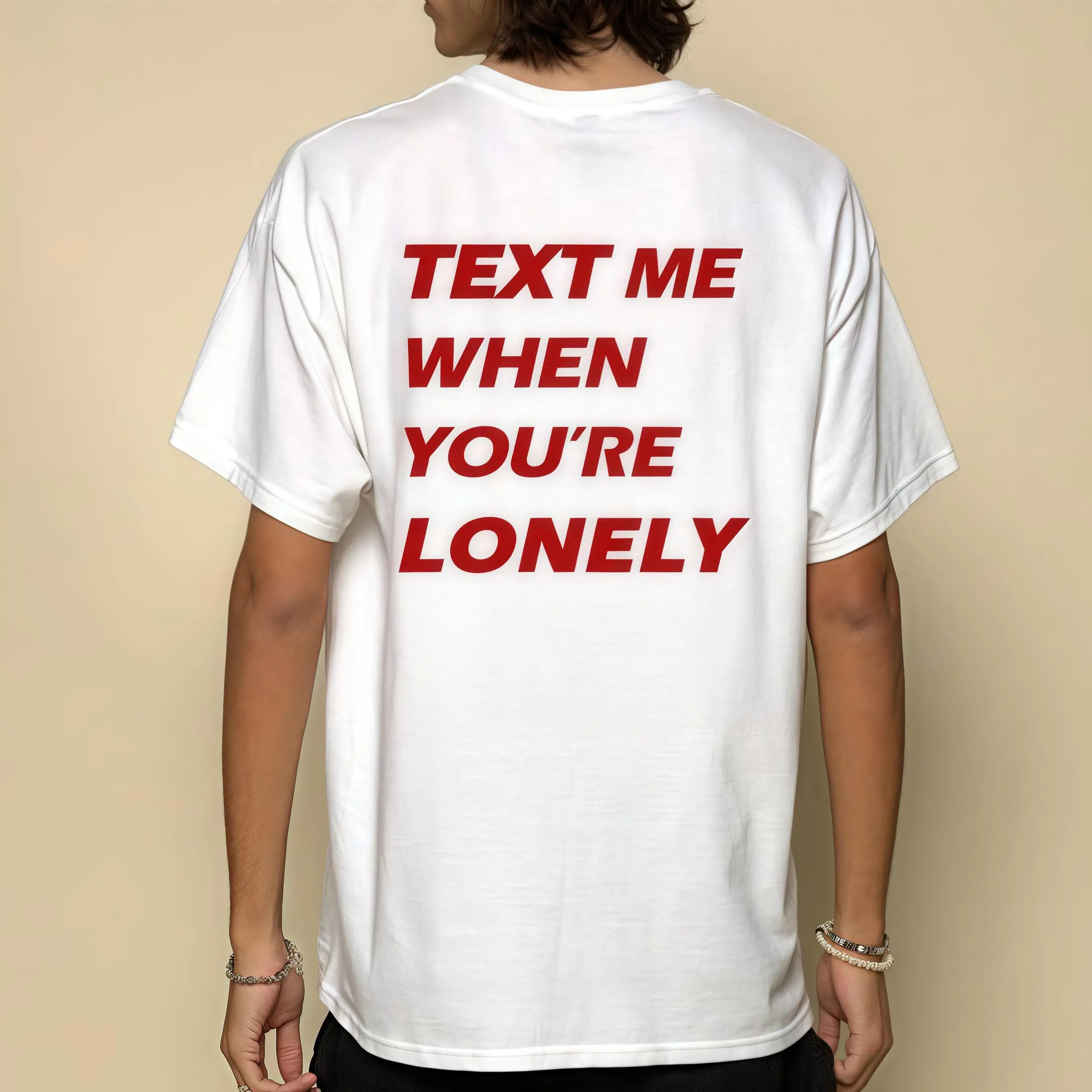 

Funny "Text Me When You're Lonely" T-Shirt, Sarcastic Quote Graphic Tee, Men's Humorous Streetwear, Novelty Gift for Party
