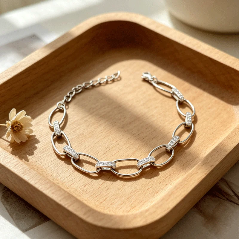 Gold & Silver Tone Zircon Inlaid Chain Link Bracelet, Light Luxury Jewelry For Women Daily Wear Wedding Party Gift