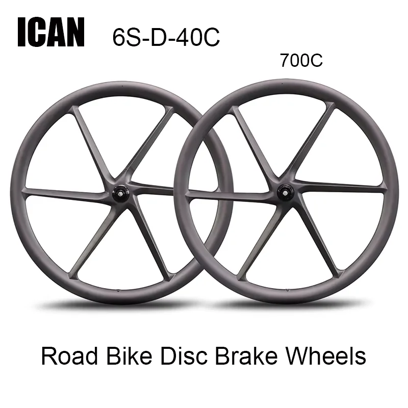 

ICAN 6 Spoke 40mm Depth Road Bike Disc Brake Wheels 700C Carbon Fiber Wheelset Breaking The Wind Front 12x100mm Rear 12x142mm
