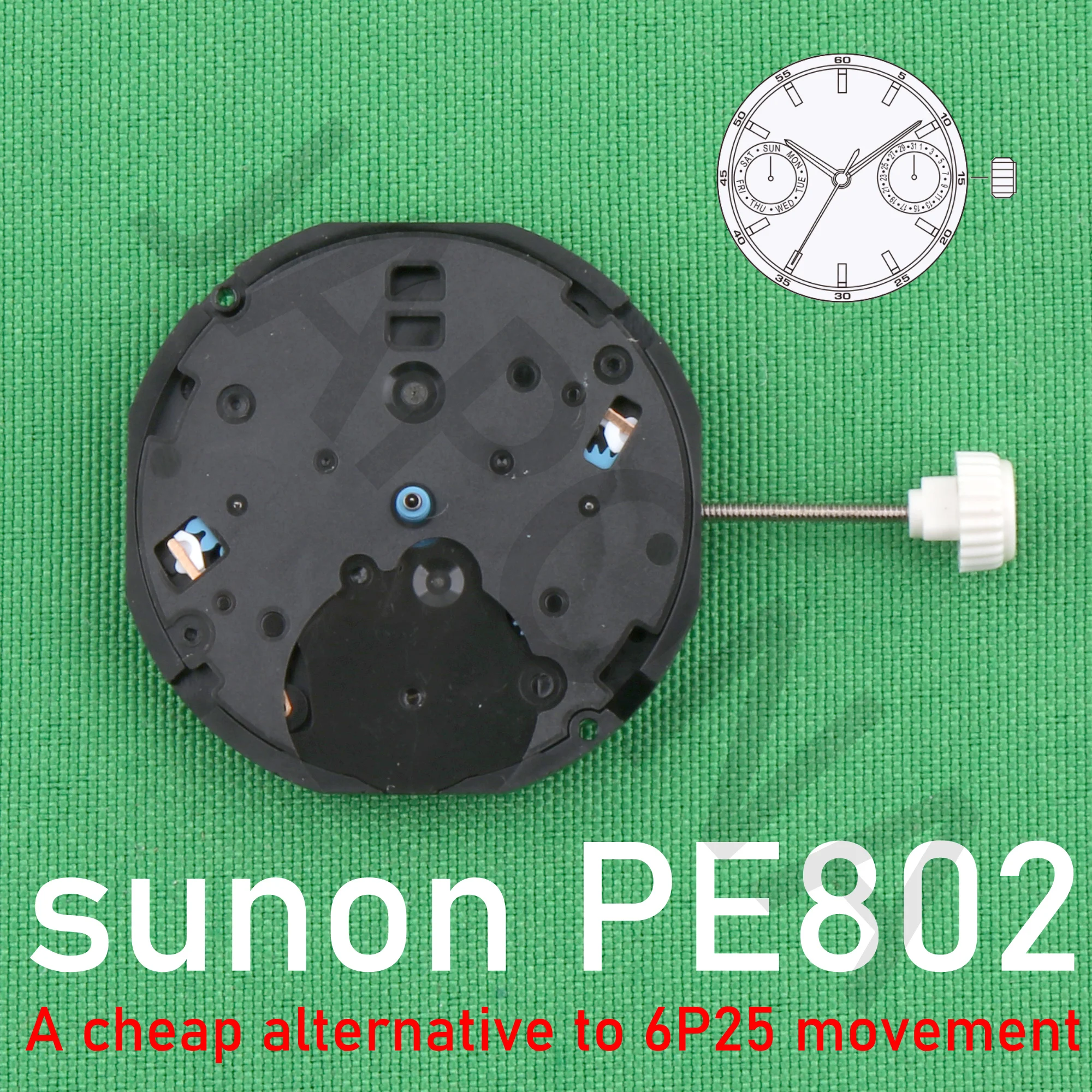 ساعة sumon متعددة العيون ، PE802 ، PE80 ، 3 ، 9 ، التاريخ ، اليوم ، حركة الكوارتز ، البديل ، 6p25