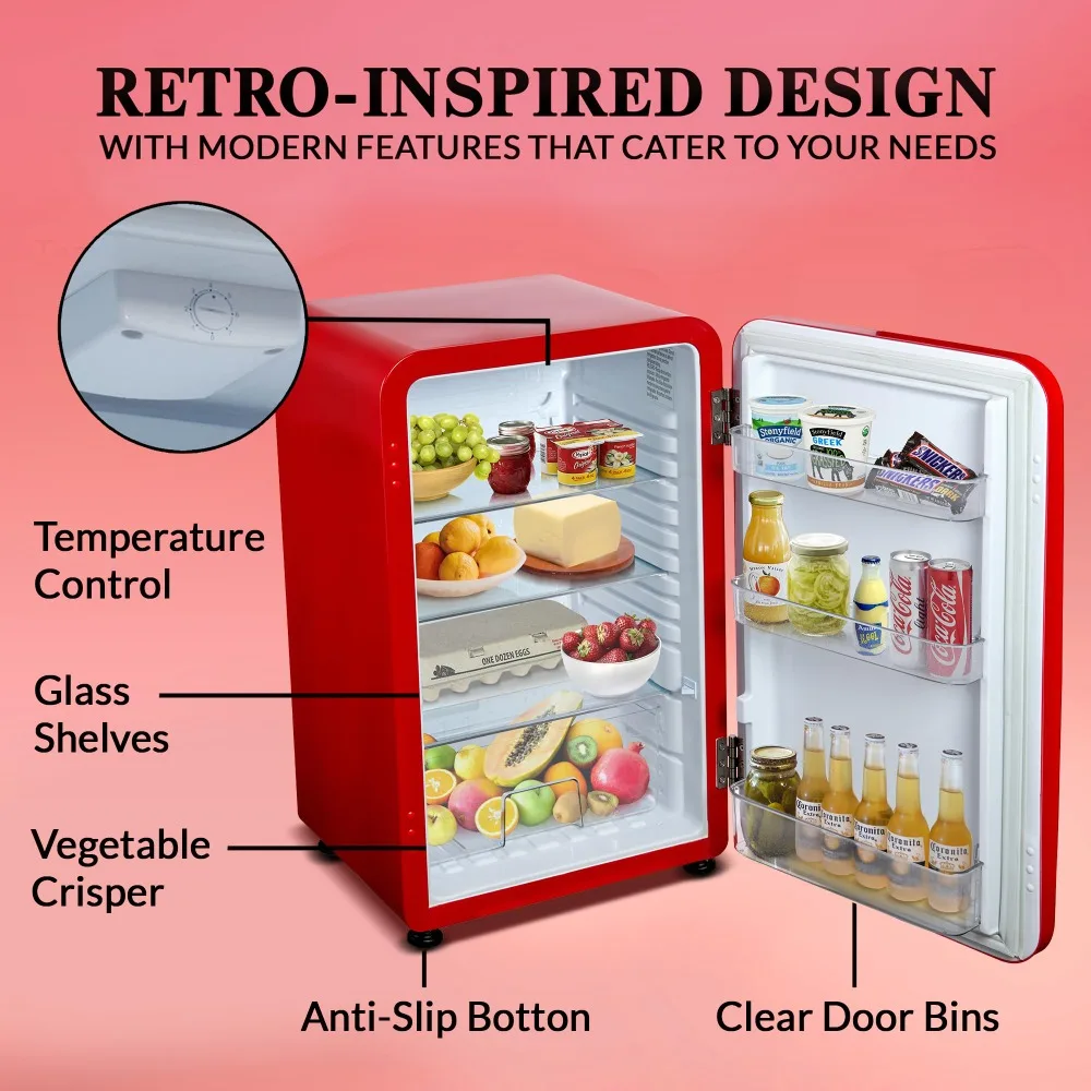 Мини-холодильник 2024 куб. Футов в стиле ретро, компактный холодильник для спальни, офиса, квартиры, холодильника для школьного общежития, новинка 3,2