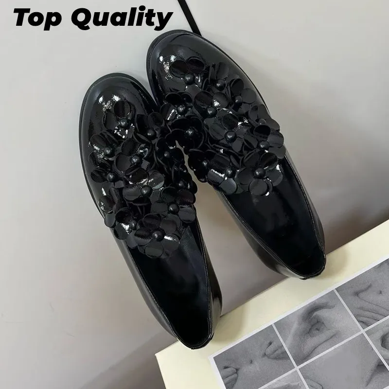 2024 new women's loafers round toe formal shoes flower decoration round toe slippers casual single shoes solid color