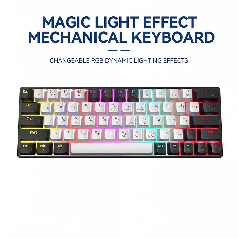 ZA646 Wired Gaming Mechanical Keyboard For Gamer Russsian/English 63 Keys Backlit Hot-swap Mini Game 60% Keyboard For travel