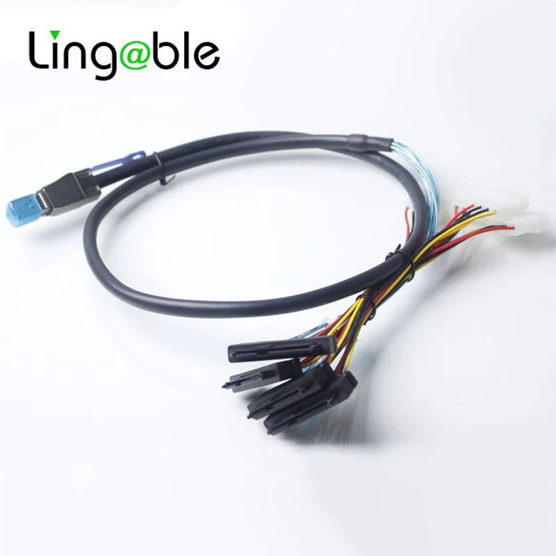 

Lingable Mini SAS HD (SFF-8644) Male to 4 Ports SAS 29 Pin Female (SFF-8482) With 4 Pin SATA Power Converter Cable 1M