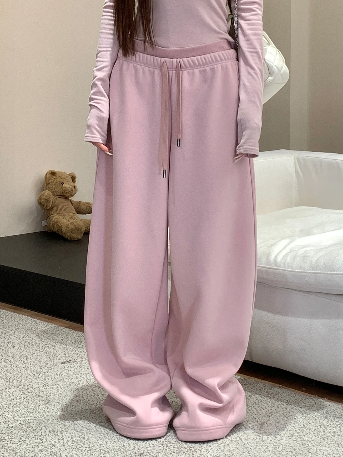 

Женские свободные спортивные брюки с широкими штанинами, весна 2026, новинка, с эластичным поясом на шнурке, длина в пол, повседневный свободный крой