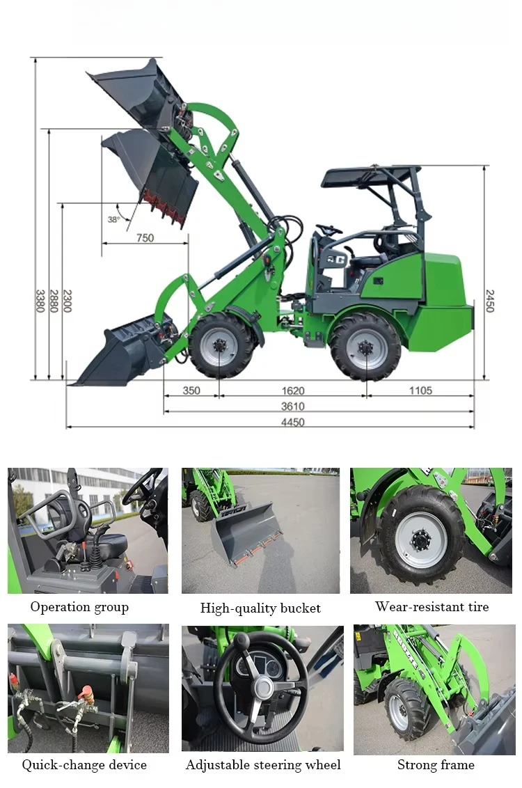 EV-10 Mini 4X4 Wheel Loader Listrik Teleskopik Pengangkut Roda Empat Mini Excavator Mesin Pemotong Rumput untuk Perawatan Taman Pompa Motor Inti