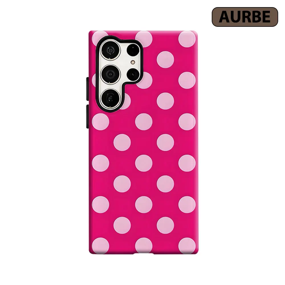 Hot Pink Polka Dot Phone Case For Samsung Galaxy S26 S25 S24 S23 Ultra Plus HD Hard Double Layer Film Cover