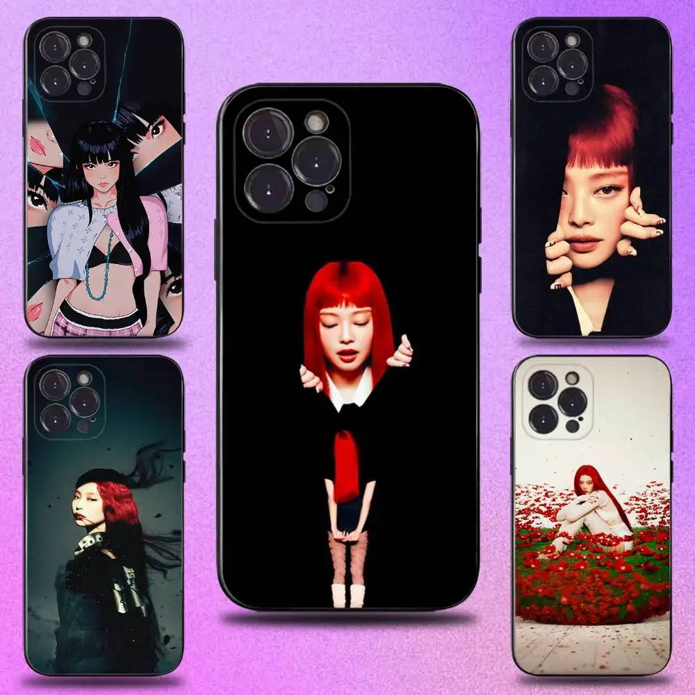 حافظة هاتف Kpop Ruby J-Jennie Kim لهاتف iPhone 16,15,14,13,12,11 Plus، Pro Max، XS، X، XR، SE، Mini، 8، 7، غطاء أسود من السيليكون الناعم