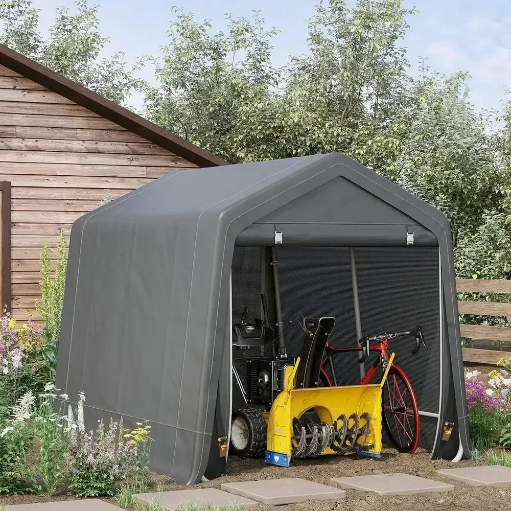 Portable 9x8 Carport Garage with Heavy-Duty Anti-UV PE Cover and Double Zipper for Outdoor Storage