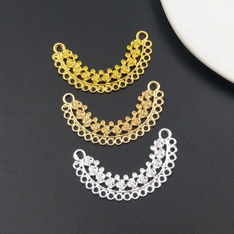 

New Hair Clasp Making Accessories 10pcs Large Gold Silver Plated Metal Flower Charm Connector DIY Jewelry Decoration Ornament