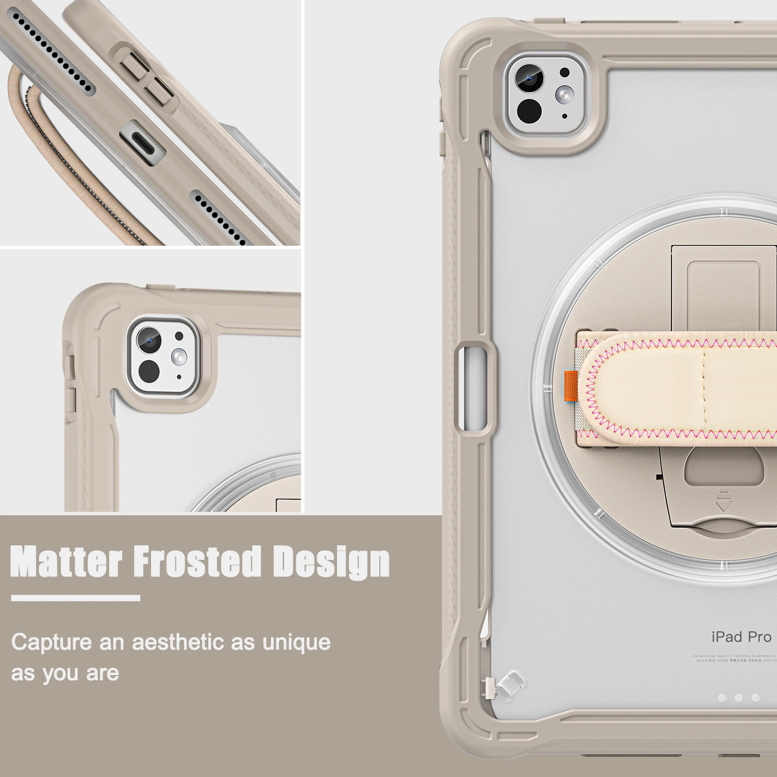 Rotation Stand Tablet Case For iPad Pro 13 11 M4 Air 4 5 6 7 8 9 10th Generation Mini Hand Band Shockproof Clear Hard Cover