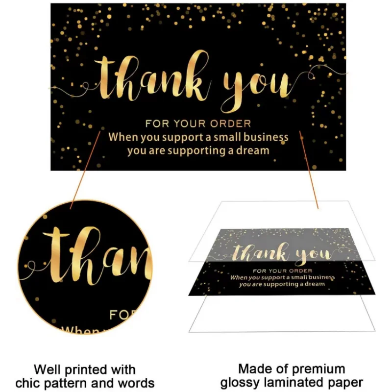 Black and Gold Kraft Paper Cards, Thank You for Your Order, Card for Small Shop Gift，Appreciate Card for Business, 50Pcs