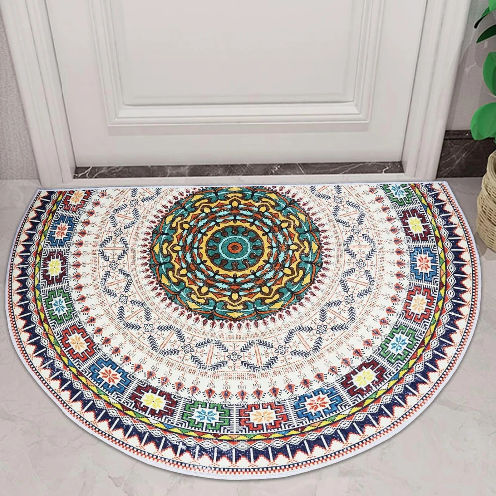 Multicolor Tribal Boho Mandala Semi Circle Doormat Non Slip Welcome Doormat for Indoor Entrance Rustic Ethnic Home Decor Gift