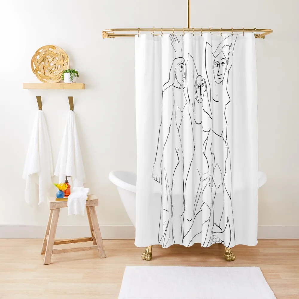 Line Art - Les Demoiselles d'Avignon Shower Curtain Shower Curtain For Bathroom Set