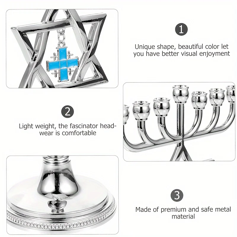 Metal Jewish Holder Branch Candlestick, ornamento do partido, Menorah, Chanukah, desktop