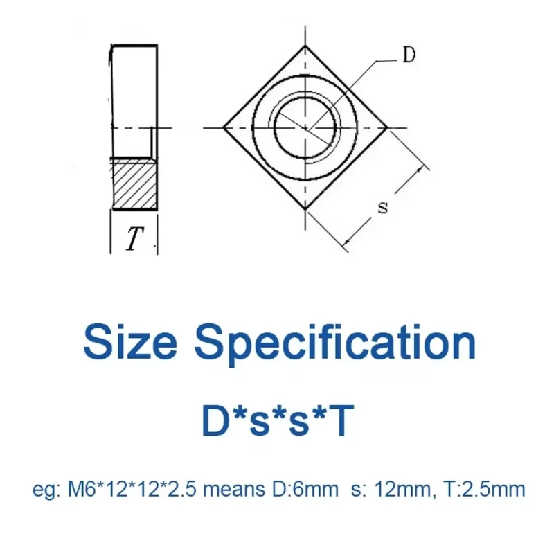 M6 M8 M10 M12Square Nut M3 M4 M5 M6 Carbon Steel Galvanized Zinc Plated Thin Quadrangle Block Compatible with