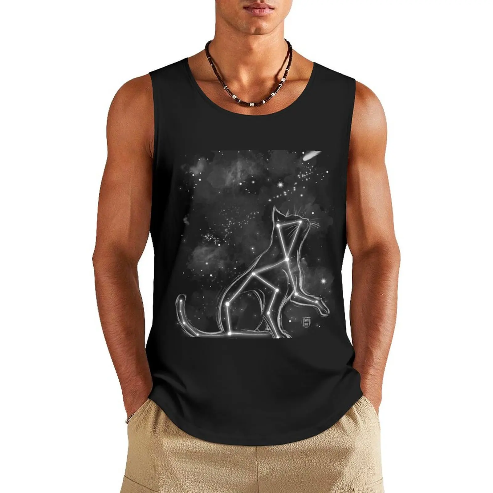 

Starry cat Tank Top Gym t-shirt man clothes for men summer sleeveless Fitness men clothing