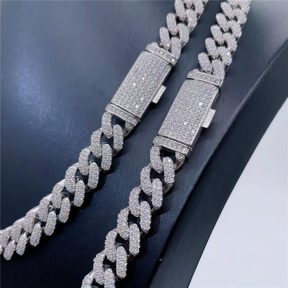 10mm Moissanite Necklace Chain For Women Original S925 Sterling Silver Men Luxury Diamond Cuban Chain Pendant Fashion