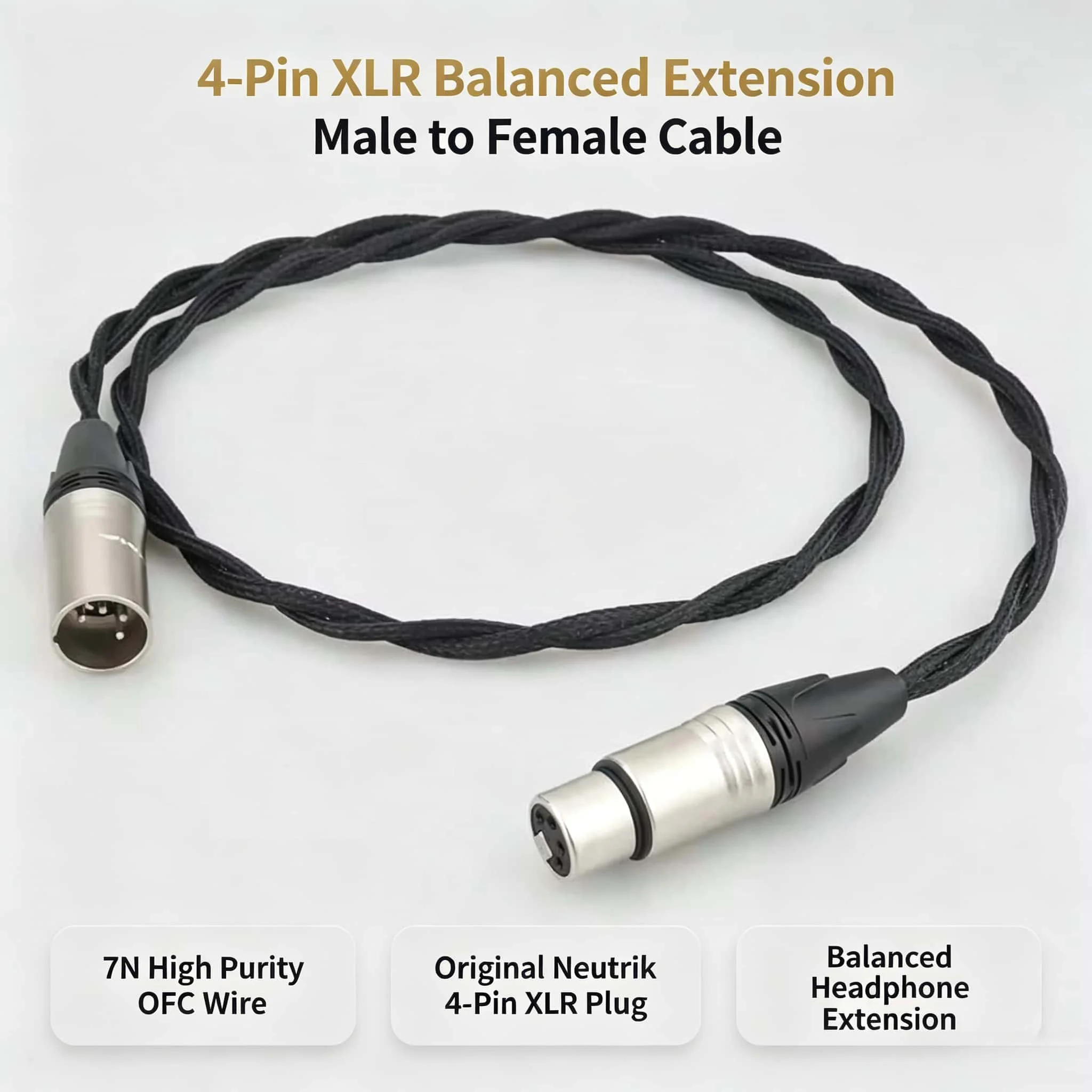 

7N High Purity OFC Wire for 4-Pin XLR Balanced Extension Male to Female Cable for Microphone Mixer High Fidelity Audio Cord