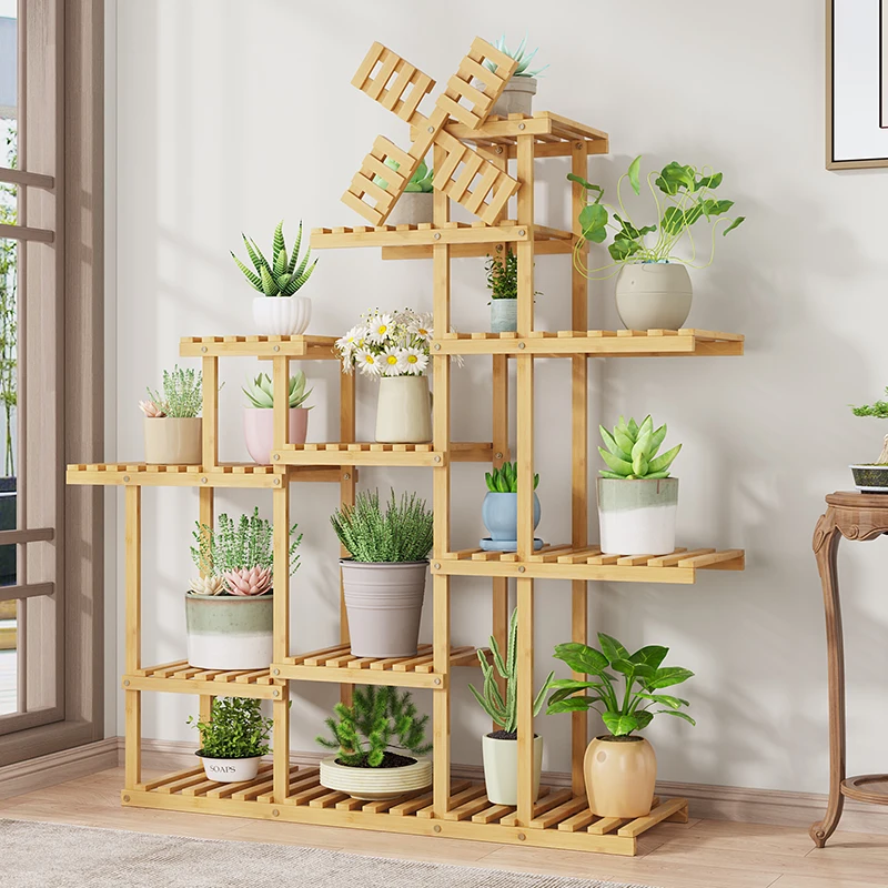 

Multi-storey solid wood flower rack high-end living room floor balcony rack online celebrity explosions succulent green plant