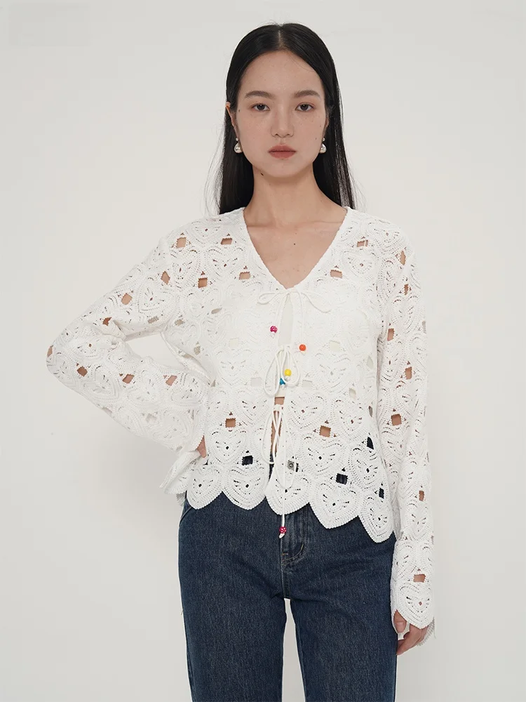 

Rowi Exclusive Long Sve Open Cardigan Small Outerwear Hollow Heart Rope Weaving Design V Ne Regular Length Pure Color