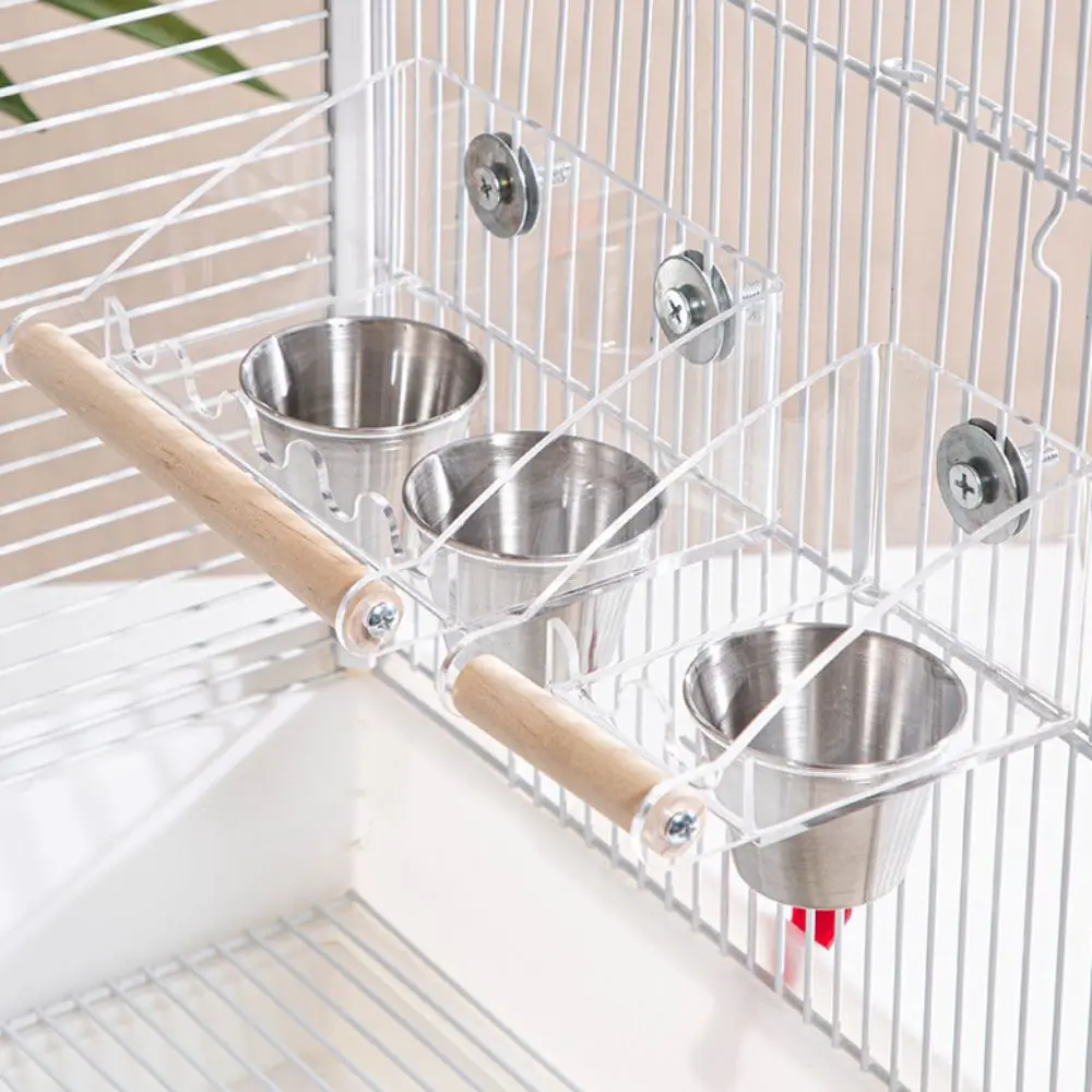 

Acrylic Cage Mounted Bird Feeder Large Capacity Anti Splashing Bird Food Dispenser Hangable Detachable Parrots Food Container