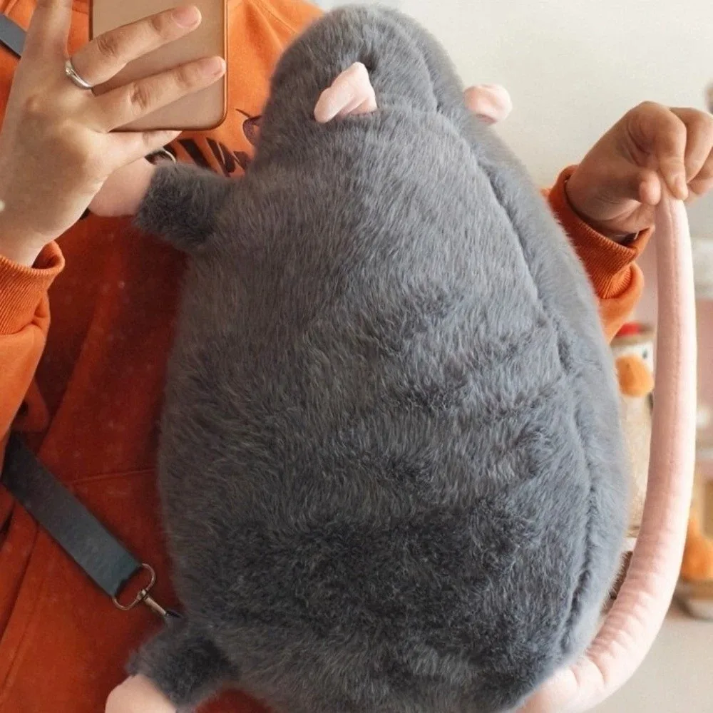 Soft Flower Branch Rat Backpack Large Capacity Realistic Design Animal Figure School Bag Cartoon Grey Brown Color Mouse Daypack