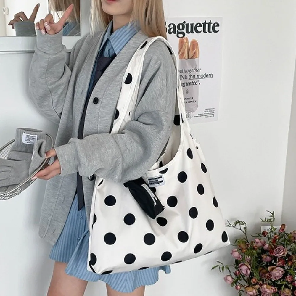 Versatile Polka Dot Crossbody Bag Convenient Fashion Double-sided Crossbody Bag Cool Style Large Capacity Lace-up Shoulder Bag