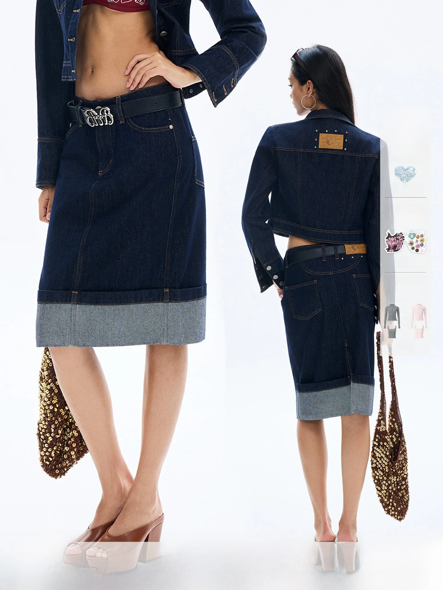 ABMY Active Dyeing  Rhinestone Half Skirt Original Jeans Bucket Low Waist Cotton Polyester Urban Commute Casual Date