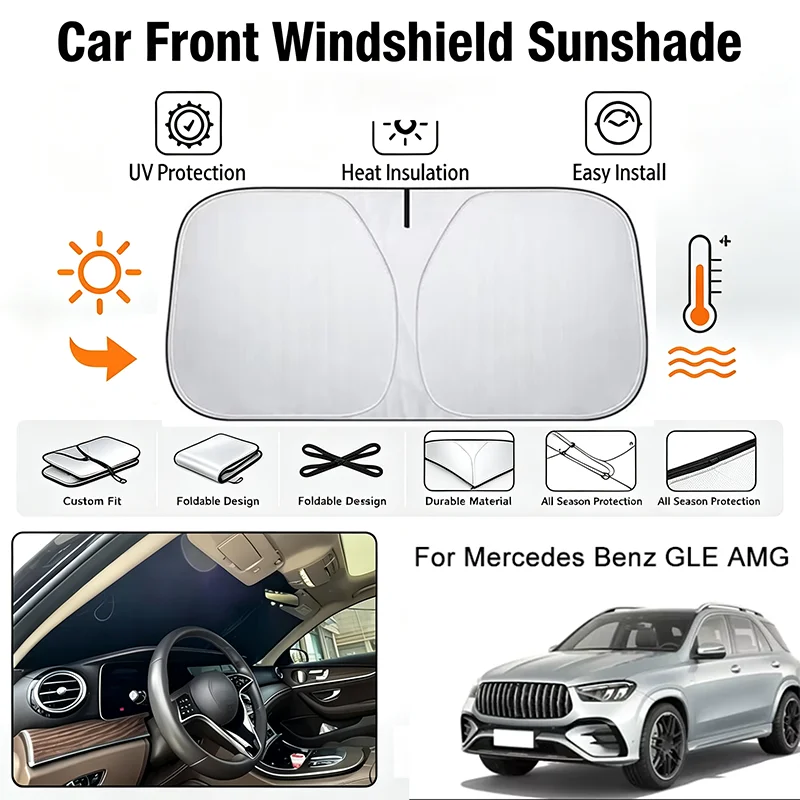 For Mercedes Benz GLE AMG Foldable Car Windshield Sun Shade UV Block Heat Insulation Interior Protection Accessories