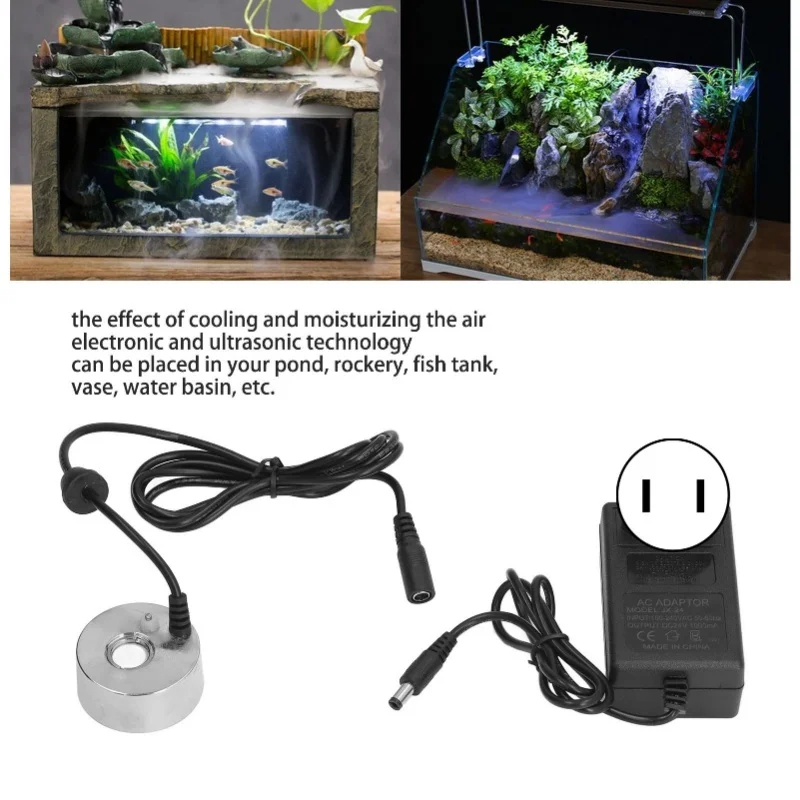 Ultrasonic Mist Maker Aluminum Alloy Cool Mist Water Fountain Fog Machine For Pond Rockery Fish Tank Vase US Plug 110-240V